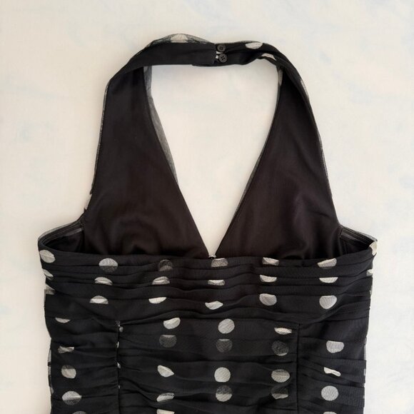 Betsey Johnson Black & White Polka Dot Tulle Mesh Flare Halter Dress - Picture 6 of 8